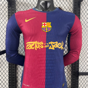 2024/2025 Long Sleeve Player Version Barcelona Home Limited Edition TRAVIS SCOTT Football Shirt 1:1 Thai Quality