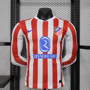 2025/2026 Long Sleeve Player Version Atletico Madrid Home Soccer Jersey 1:1 Thai Quality