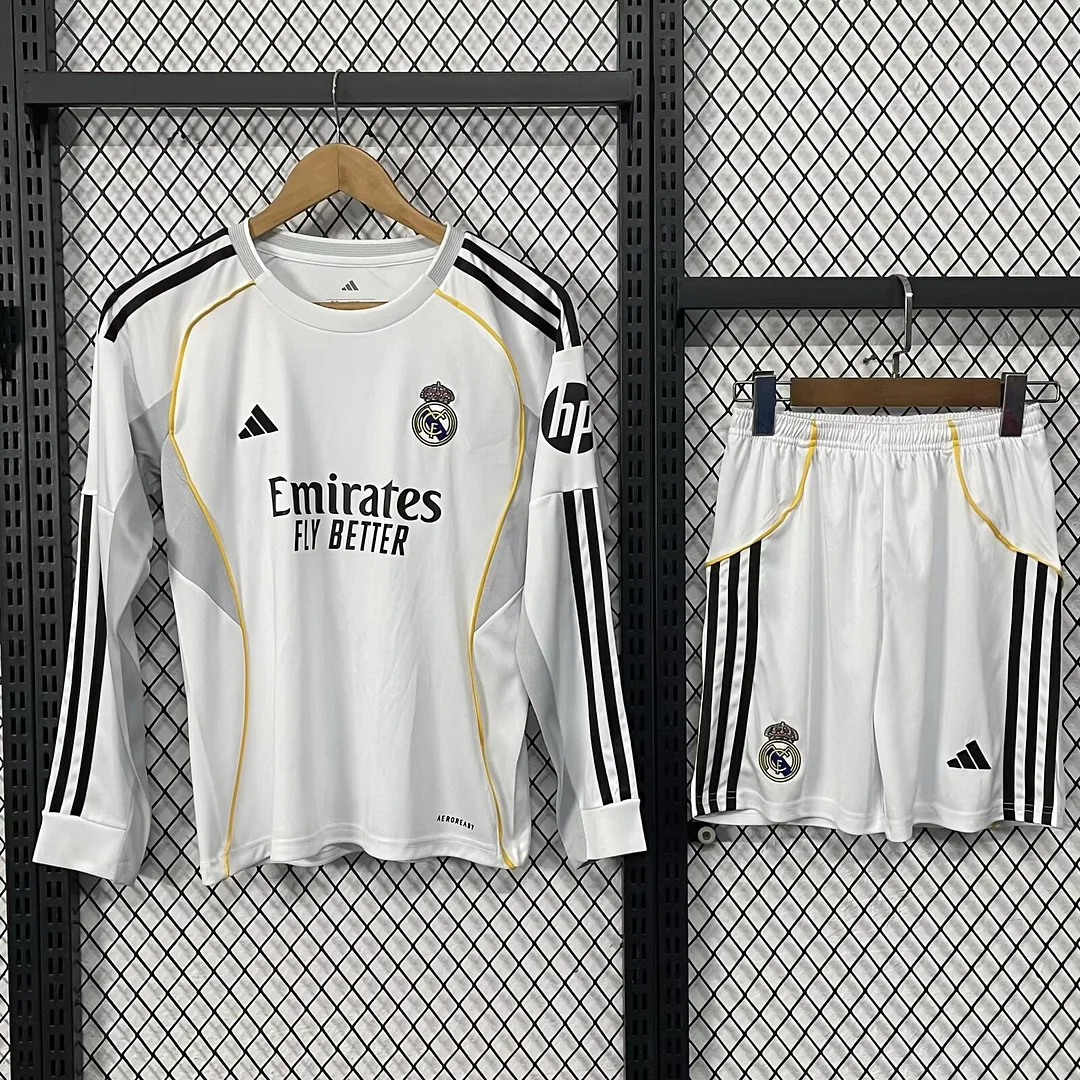 2025/2026 Long Sleeves Real Madrid Home Football Shirt1:1 Thai Quality Kids Size