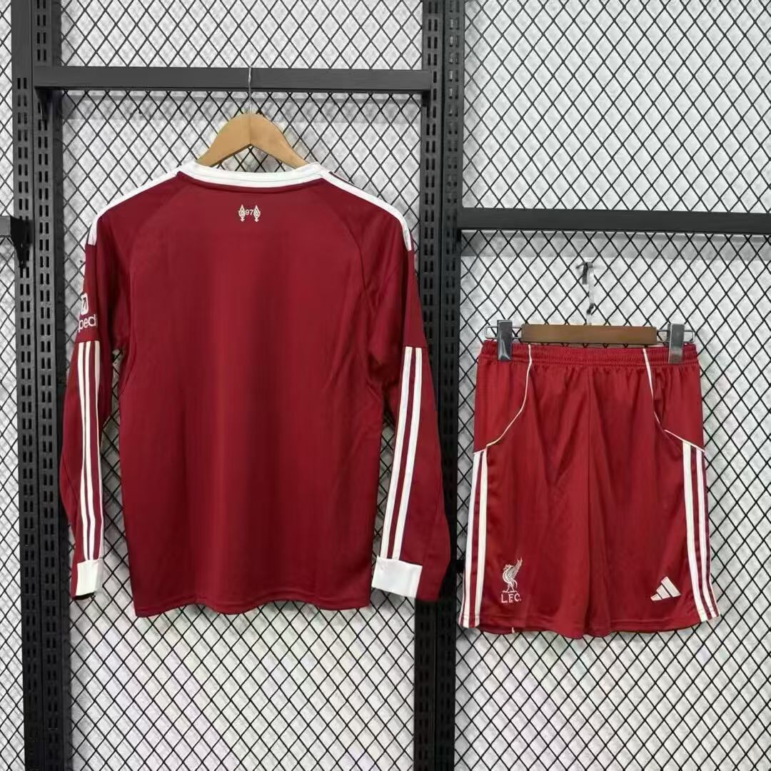 2025/2026 Long Sleeves Liverpool Home Soccer Jersey 1:1 Thai Quality Kids Size - 图片 2